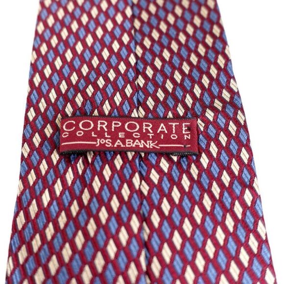 Jos A Bank Corporate Collection Burgundy Red Geometric Check Woven Silk Tie - Picture 4 of 6